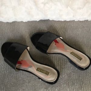 Patent leather slides